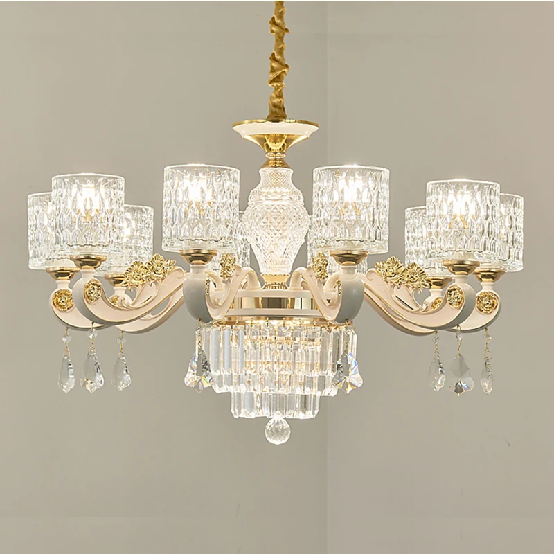

Cylindrical Glass Lampshade Living Room Crystal Pendant Light Luxury High Quality European Villa Hall Bedroom Ceiling Lamp Hot