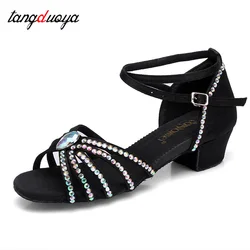 Zapatos de baile latino con diamantes, calzado de baile profesional de tacón bajo para niñas y niños, calzado de baile para salsa y salón de baile, novedad