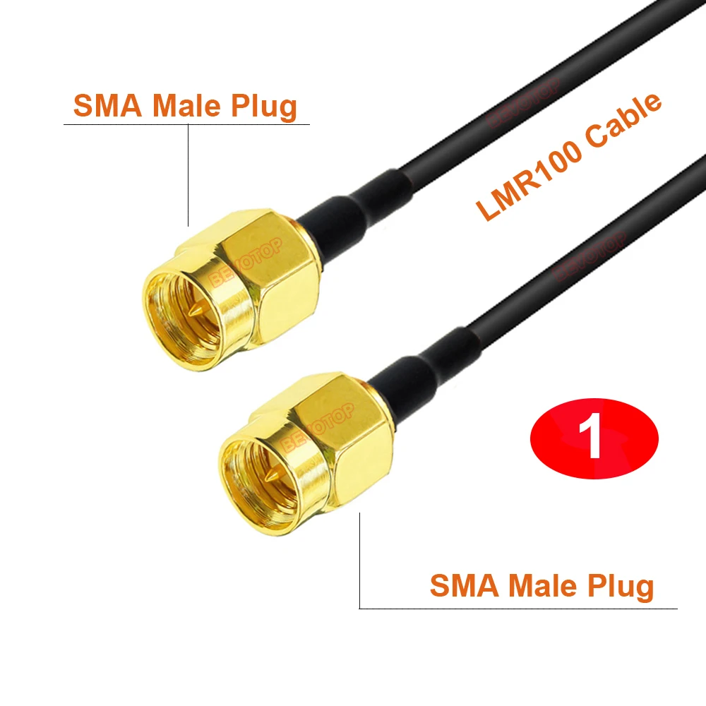 1PCS 5CM~20M SMA LMR100 Cable RP-SMA / SMA Male Connector 50 Ohm LMR-100 Pigtail WIFI Antenna Extension Jumper BEVOTOP Cable