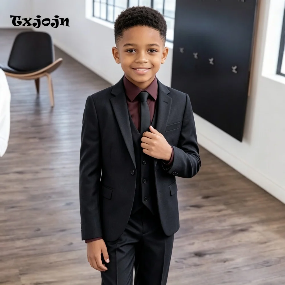 Formal Boys Suit Tailored 3-piece Set Wedding Tuxedos Black Pointed Collar Jacket Classic 2-16 Year Blazer Pants Vest for Party