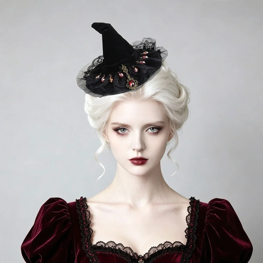 Headpiece Flower Witch Hat Hair Clip Mesh Gothic Style Halloween Hair Clip Skull Headdress Witch Hairpins Cosplay