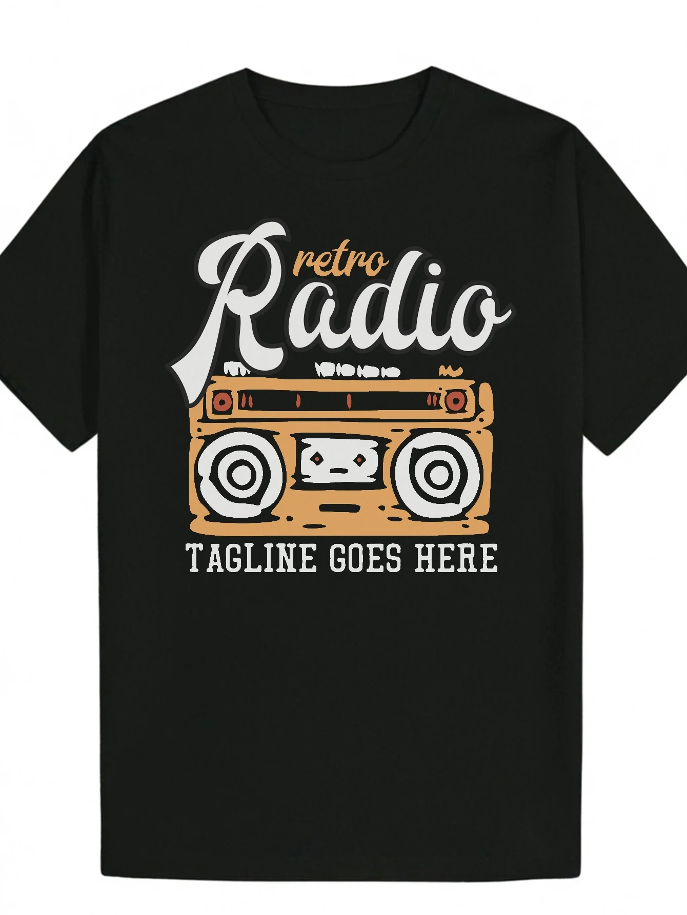 Retro Men's Black Graphic T-Shirt Radio Cassette Boombox Vintage Music Slogan Bold Letter Print 100% Cotton Heavyweight Short Sleeve Casual Streetwear Tee