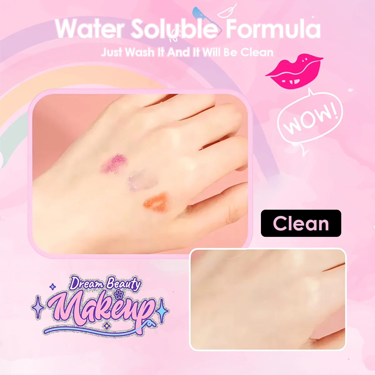 Kit de maquiagem infantil para meninas, princesa, lavável, conjunto de cosméticos, brinquedos com espelho, não tóxico e seguro, presentes de aniversário