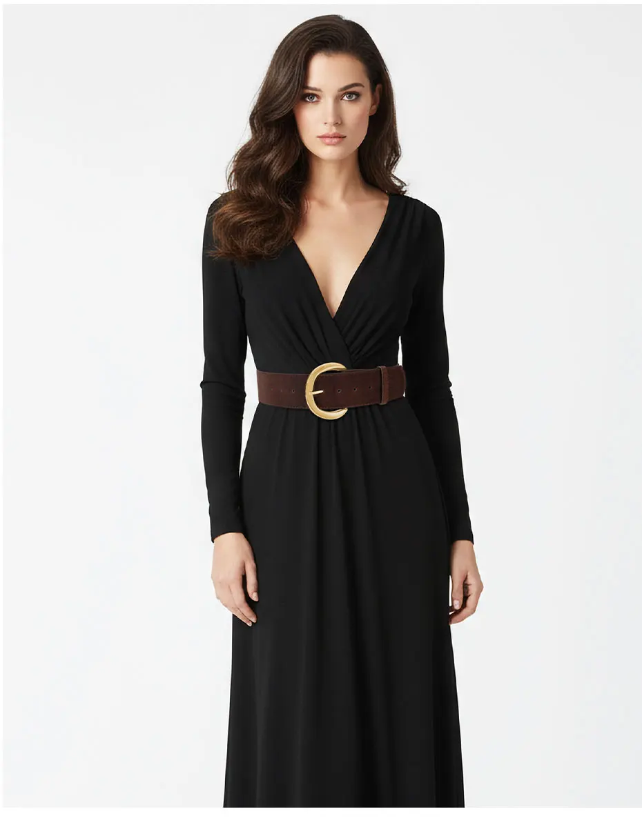 Maikun breite Wildledergürtel für Damen, Damen, klobiger Bund, modisch für Kleid mit goldener Schnalle – Detail 15