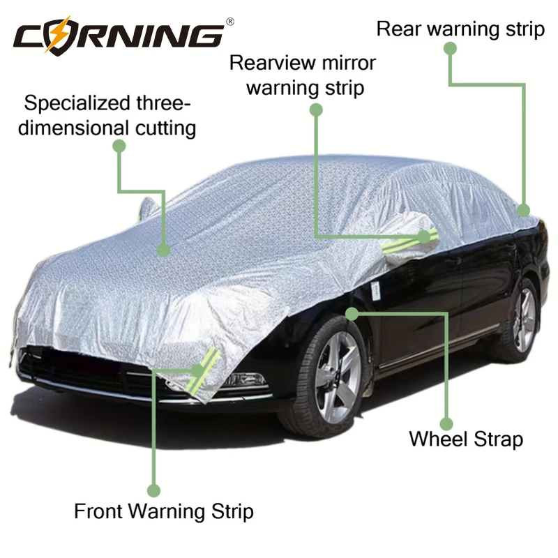 Auto-Halbabdeckung Wasserdicht UV-Schutz Autoabdeckung mit Spiegelabdeckungen Universeller Staub-, Schnee-, Frost- und Sonnenschutz für Limousinen und SUVs – Detail 6