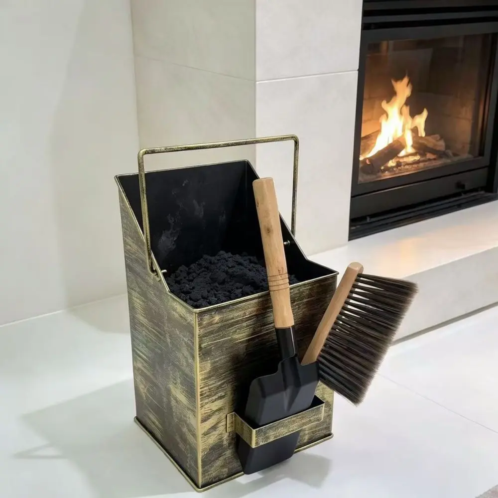 Durable Fireplace Ash Bucket Tool Kit Metal Shovel And Brush For Home Hearth Stove Indoor Outdoor Ash Removal