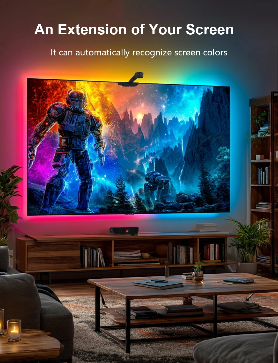 televiseur-led-moderne-avec-bande-lumineuse-integree-televiseur-intelligent-telecommande-avec-eclairage-rgb-eclairage-d'ambiance-pour-televiseur-camera-bande-lumineuse-pour-ecran-partage