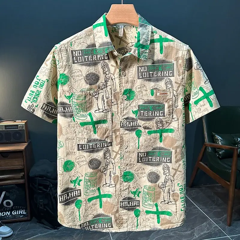 

Personalized Printed Short-sleeved Men's Summer Trendy Casual Loose Shirt