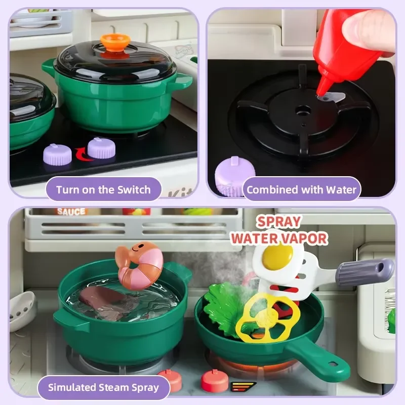 90cm Large Pretend Play Kitchen Set for Kids with Lights Sounds Sink Toy Food Accessories Educational Role Play Gift view 4