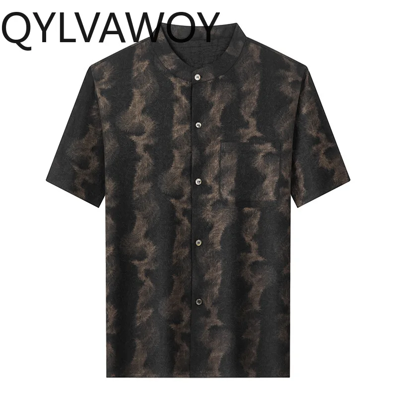 

QYLVAWOY 100% Mulberry Silk Vintage Shirt High-end Men's Shirts Short Sleeve Xiangyunsha Shirts for Man Tang Suit Clothes Casual