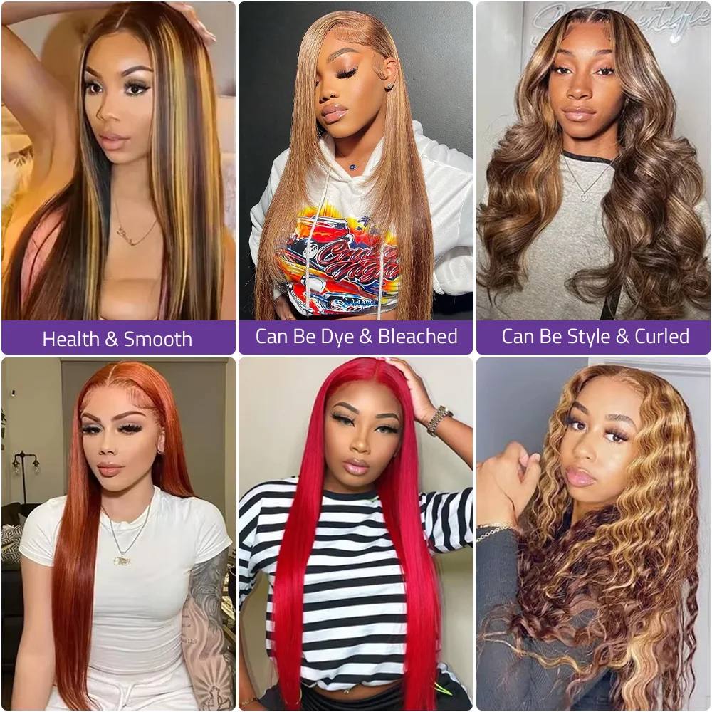 P4/27 Highlight 200Density 13x6 Bone Straight Lace Front Human Hair Wig Honey Blonde Colored 13x4 HD Lace Frontal Brazilian Wigs - view 3