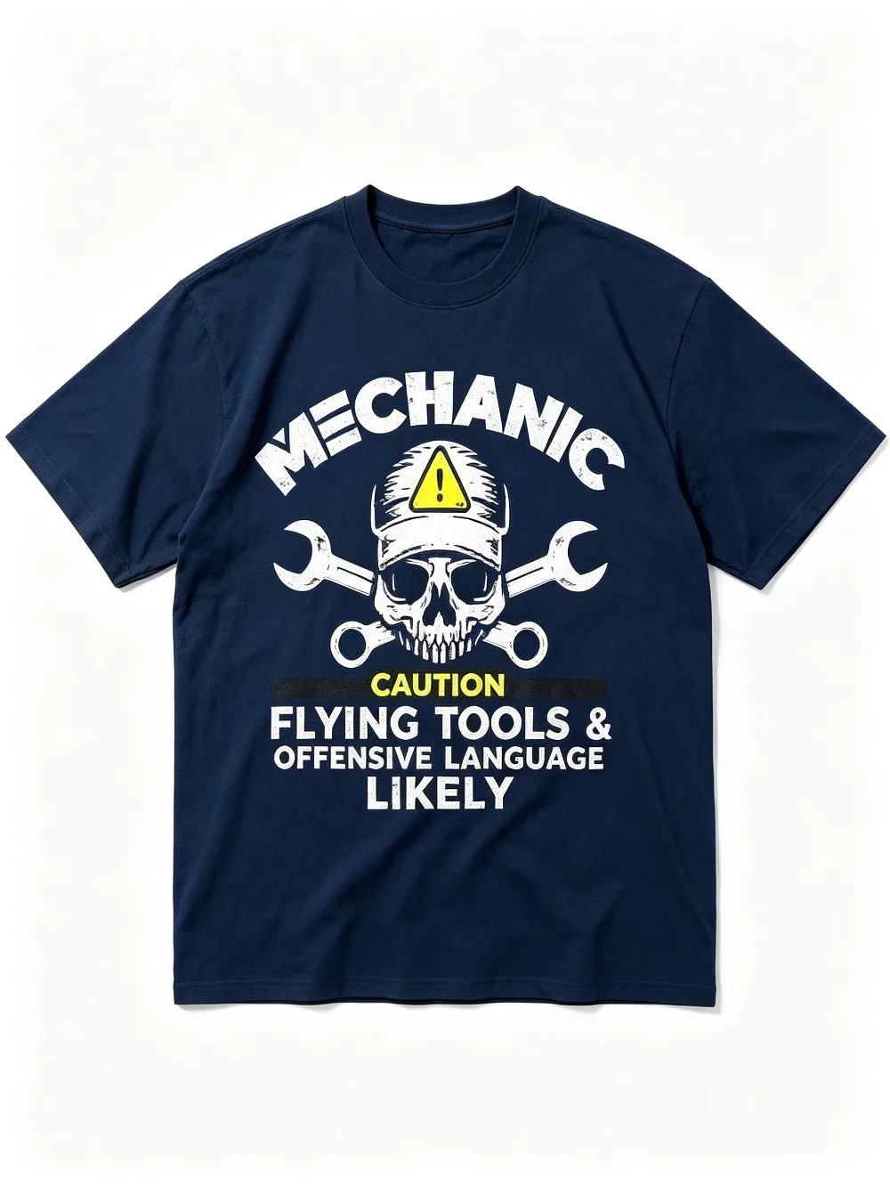 2026 New Mechanic Caution Flying Tools Graphic Short Sleeve T‑Shirt, Skull Cross Wrench Warning Sign Print Unisex Casual Tops