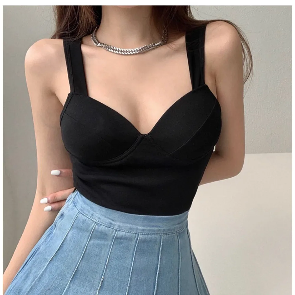 Tank Top Women Sports Crop Top 3D Fixed Cup Chest Pad Bra Sexy Camis for Women\'s Solid Color Camisole Summer Tops Women Clothing