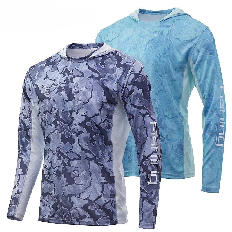 NEW Hooded Fishing Shirt Long Sleeve Uv Protection Man Outdoor Summer Camouflage Moisture Wicking Jersey Fishing Apparel