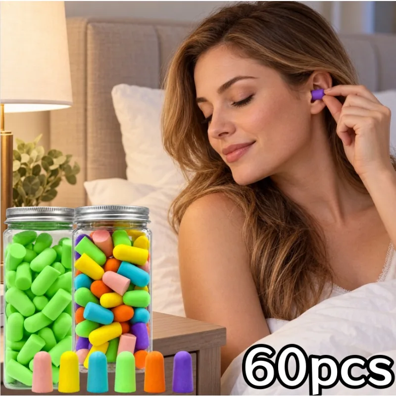 60pcs Anti-noise Ear Plugs Slow Rebound Sleep Noise Reduction Ear Protector Universal Foam Music Cancelling Insulation Earplug