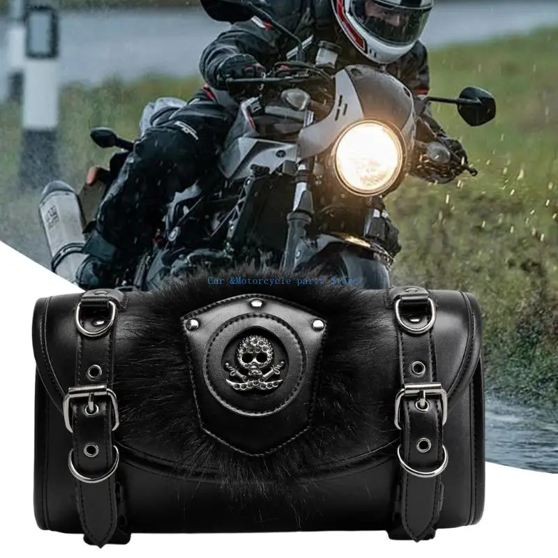 

Y9UC Punk Themed Bike Handlebar Pack PU Leather Waterproof Compact Classical Motorcycle Tool Bag Suitable for Bike