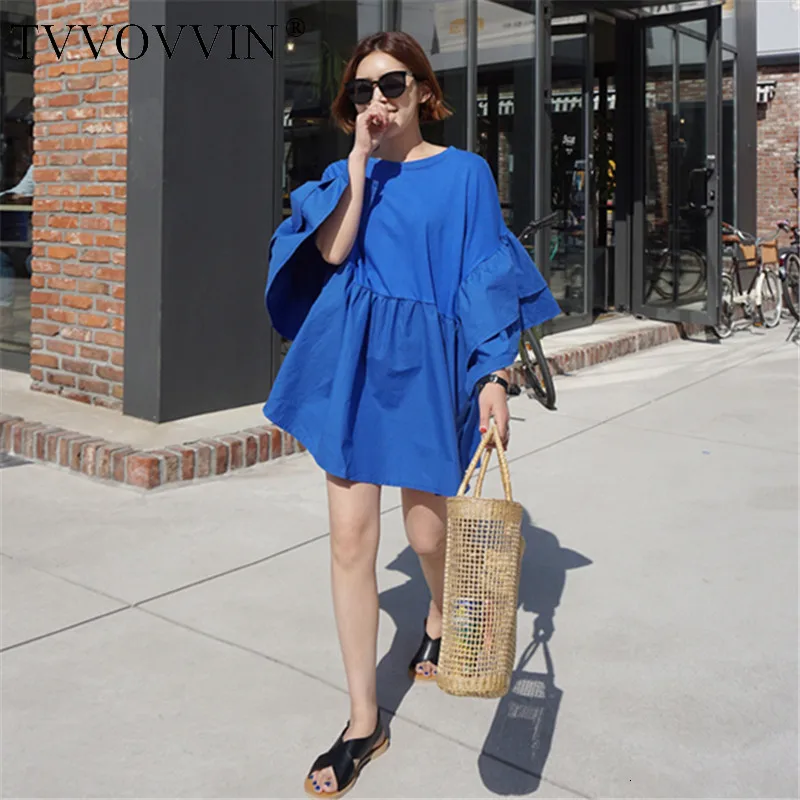 

TVVOVVIN 2020 Spring Summer New Korean Style Women Dress Cotton Wild Casual Fashion Dress Female Loose Pluz Size Dresses B690