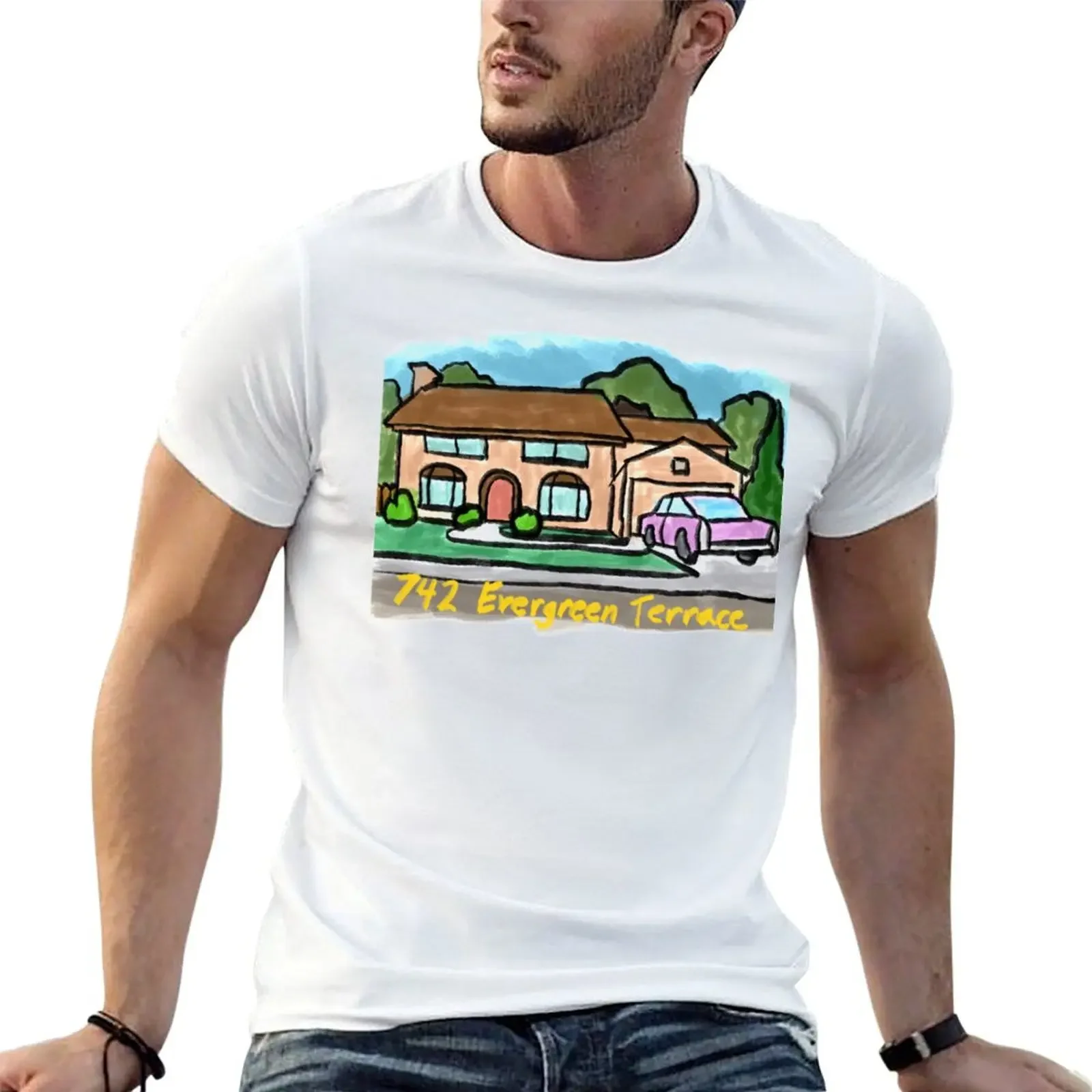 742 Evergreen Terrace T-Shirt custom t shirt summer shirt anime stuff Men's t-shirts