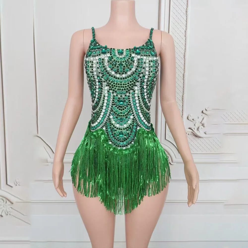 

Sexy Stage Sparkly Rhinestones Tassels Bodysuit Women Performance Dance Costume Nightclub Outfit Singer Dancer Wear
