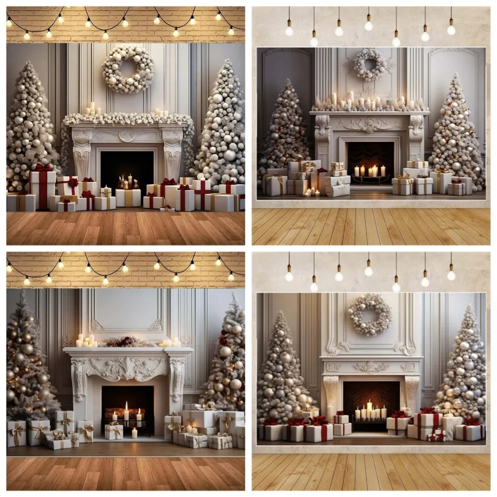 

Christmas White House Wall Stove Theme Background, Christmas Birthday Party Family Children's Studio Photography Prop Background