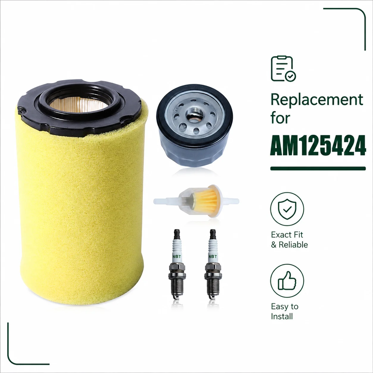 Air Oil Fuel Filter Spark Plug Kit for John Deere D110 D130 D140 L105 L107 L108 LA135 Mower Tune Up Kit Replaces MIU14395 796031