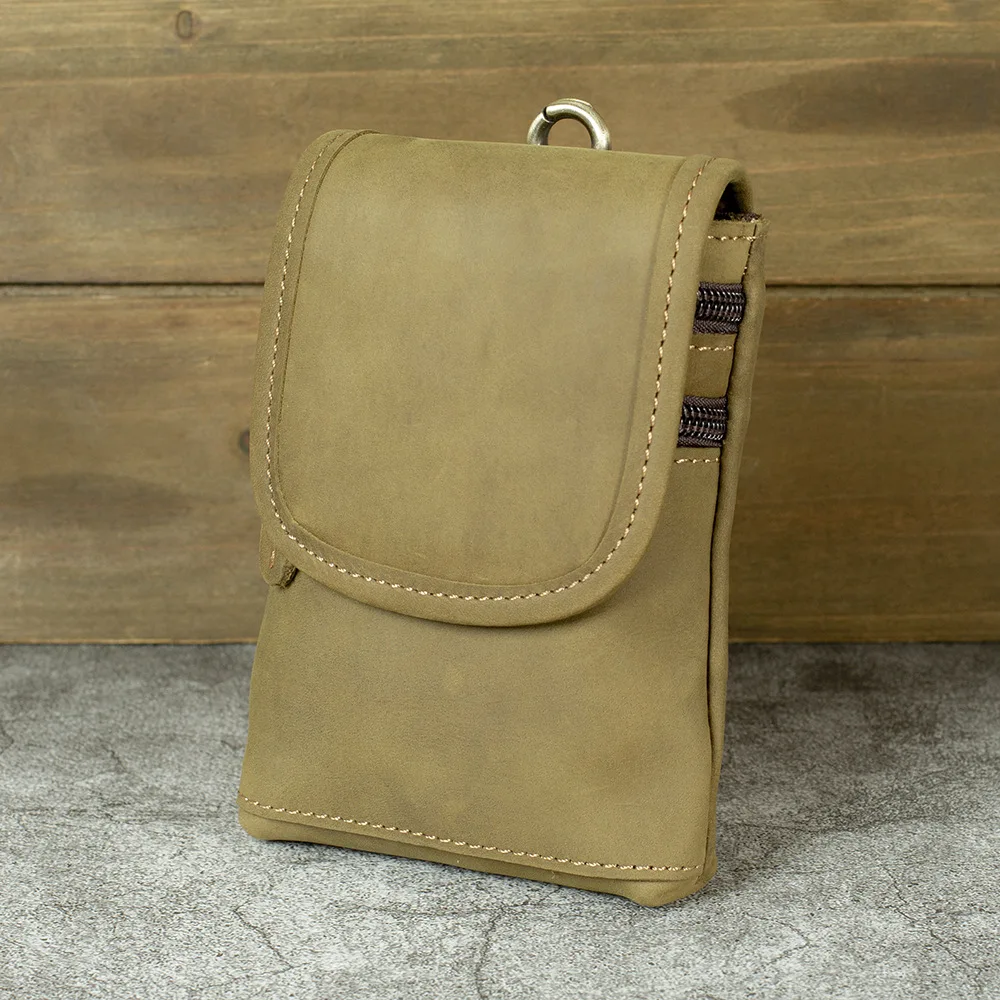 Crazy Horse Leather Phone Pouch for Men with Belt Loop - Vintage Full Grain Cowhide Waist Bag