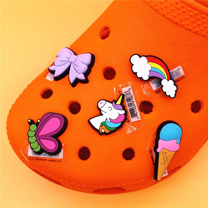 Original 1pcs Rainbow Unicorn PVC Shoe Charms Decorations Pins Butterfly Ice Cream Designer Shoes Buckle Accessories