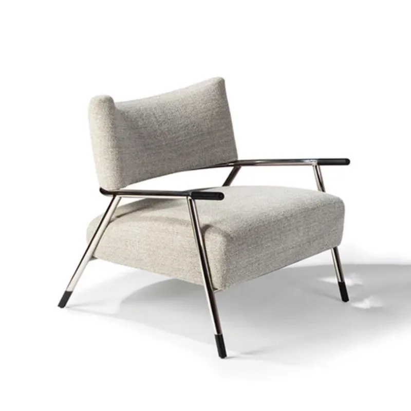 

Designer simple fabric backrest single sofa light luxury stainless steel black titanium frame creative living room