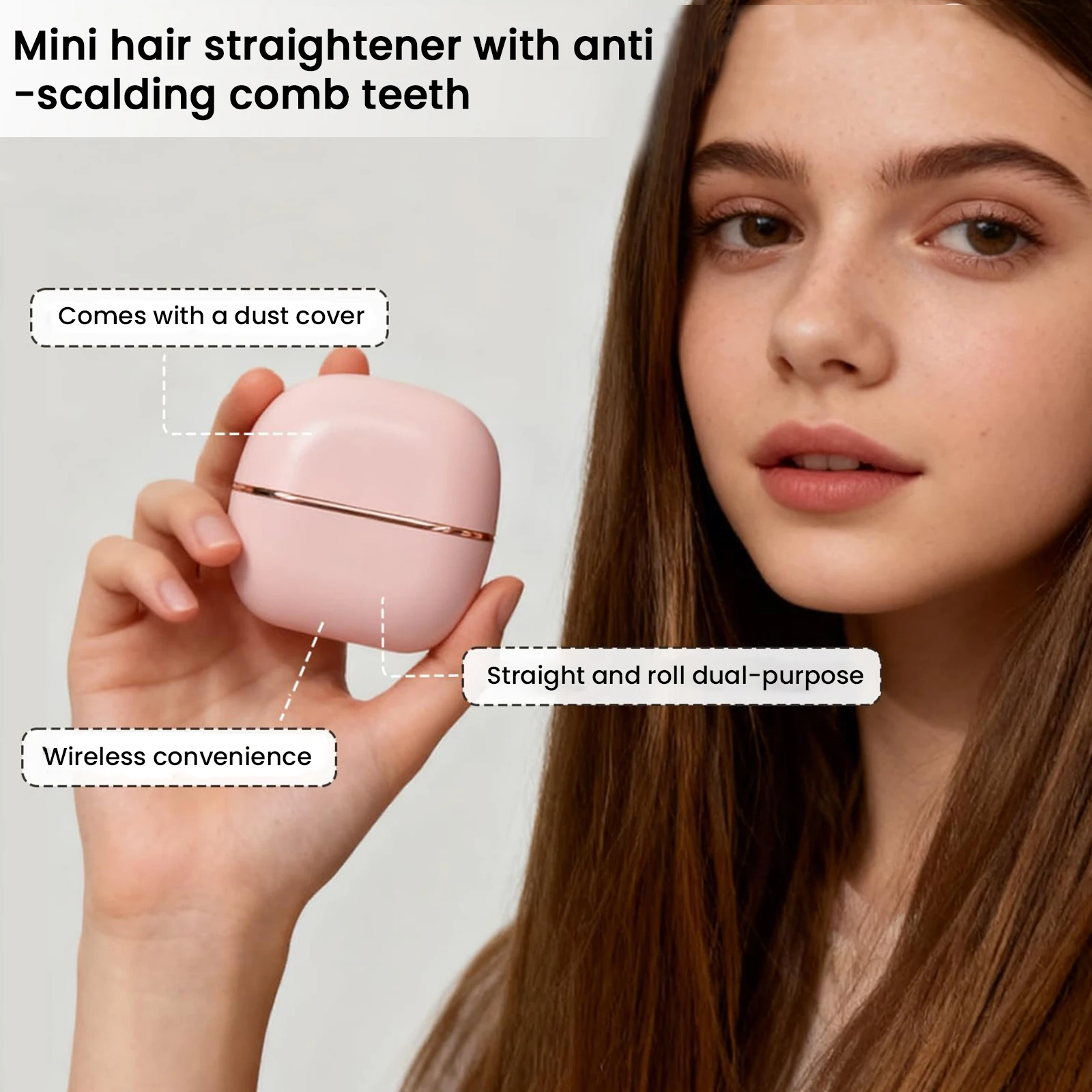 

Portable Hair Straight Brush Anti-Scald USB Rechargeable Dual Use Lightweight Hairdressing Tool for Frizz Control and Quick Styling (Pink)