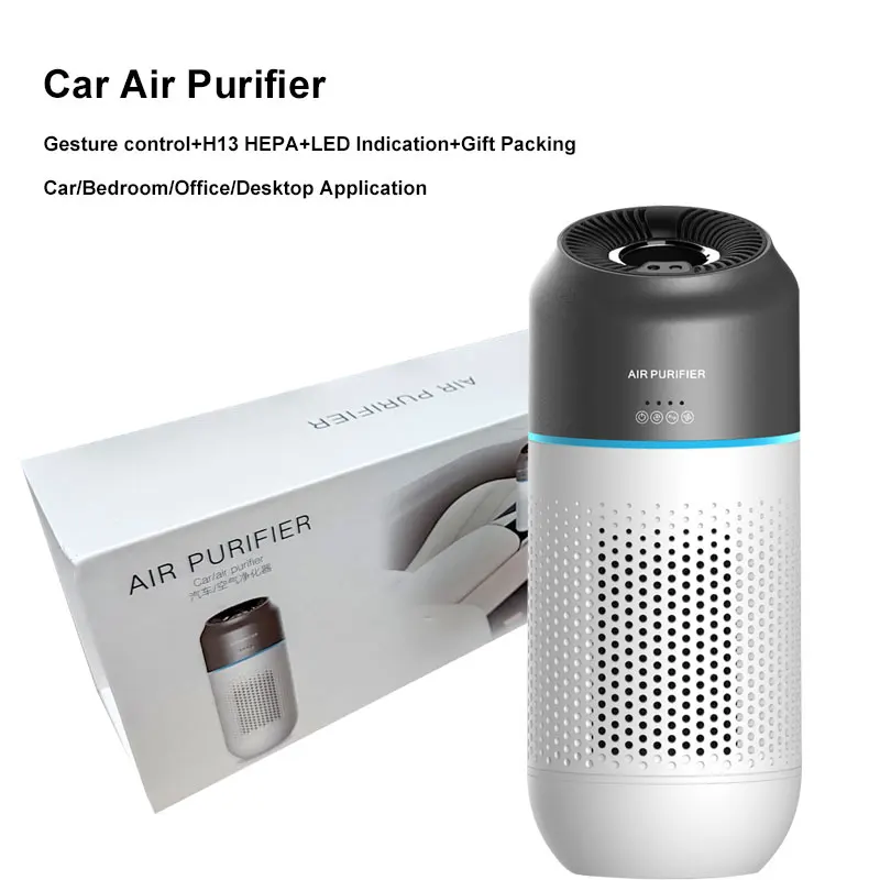 

Car Air Purifier Odor Smoke Removal H13 HEPA Filter Low Noise Household Purifier Gesture Sensor Led Indication Gift packing
