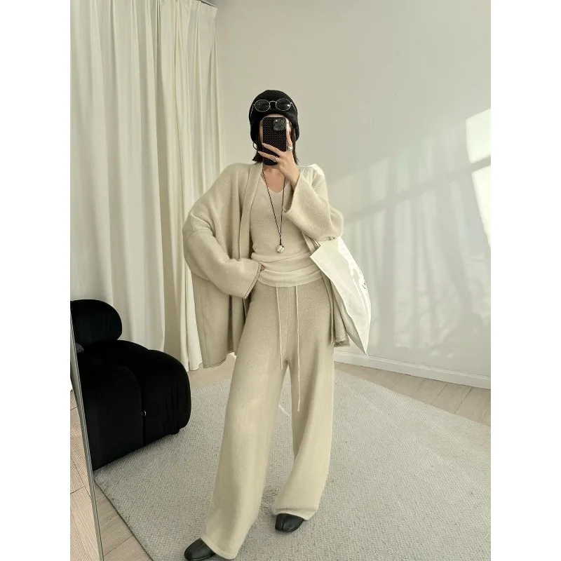 

Мягкий комплект из двух предметов, женская зимняя утягивающая трикотажная верхняя одежда на бретельках, свободные длинные брюки, нежные корейские E12124