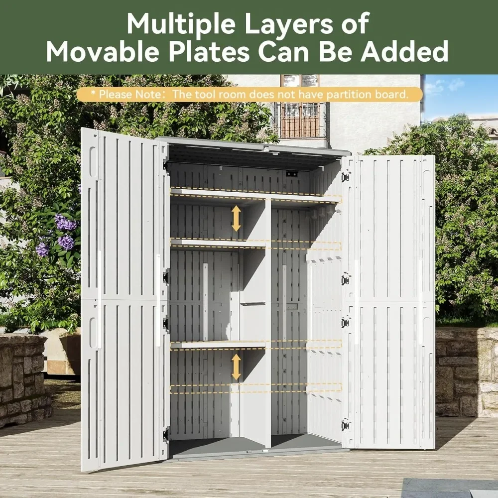 سقيفة تخزين خارجية ساخنة، 64 قدم مكعبًا عموديًا لتخزين المرآب، وتخزين حمام السباحة، وسقيفة الدراجة، وسقيفة الحديقة، والتخزين الخارجي (أبيض)