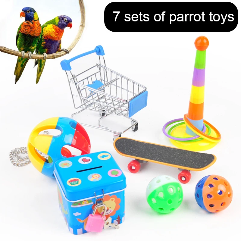 Set Of New Parrot Toy Set Skateboard Cart Ball Puzzle Training Bird Toy Pet Supplies