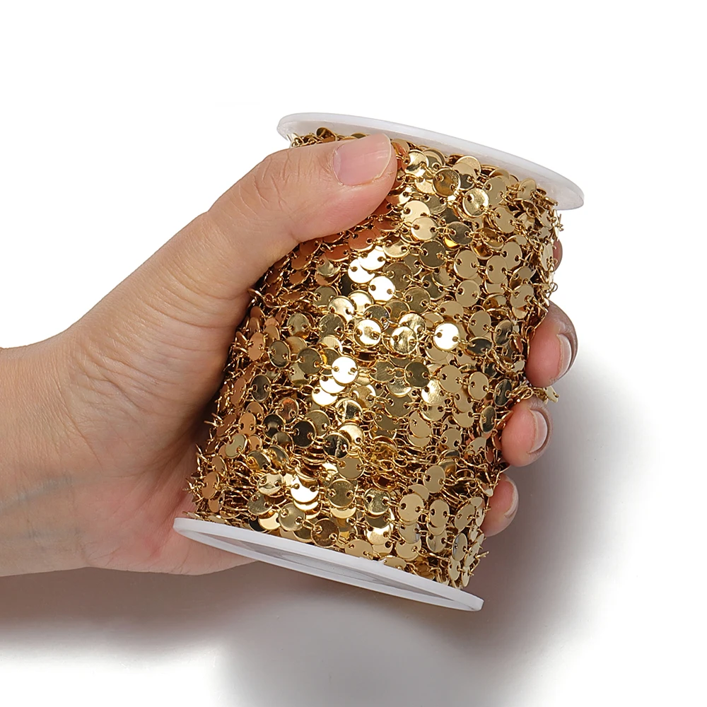 1meter Stainless Steel Round Sequins Chains Gold Color Cable Chain for Jewelry Making DIY Accessories