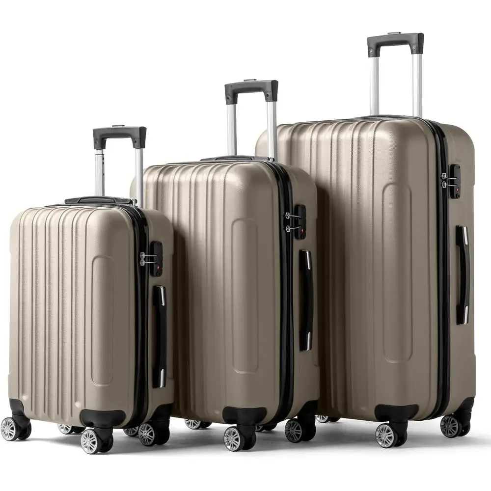 

3-Piece Hardshell Luggage Set with Spinner Wheels, TSA Lock, and Lightweight Design - Champagne, 20/24/28 inches