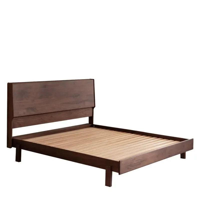 

North American black walnut solid wood double bed, Nordic Japanese log modern and simple