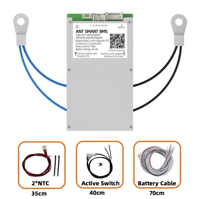 ant bms 4S lifepo4 60A 110A 130A 400A smart bms 12V 3S peak 1000A Support Li-ion Lifepo4 LTO Built-in Bluetooth balance Board