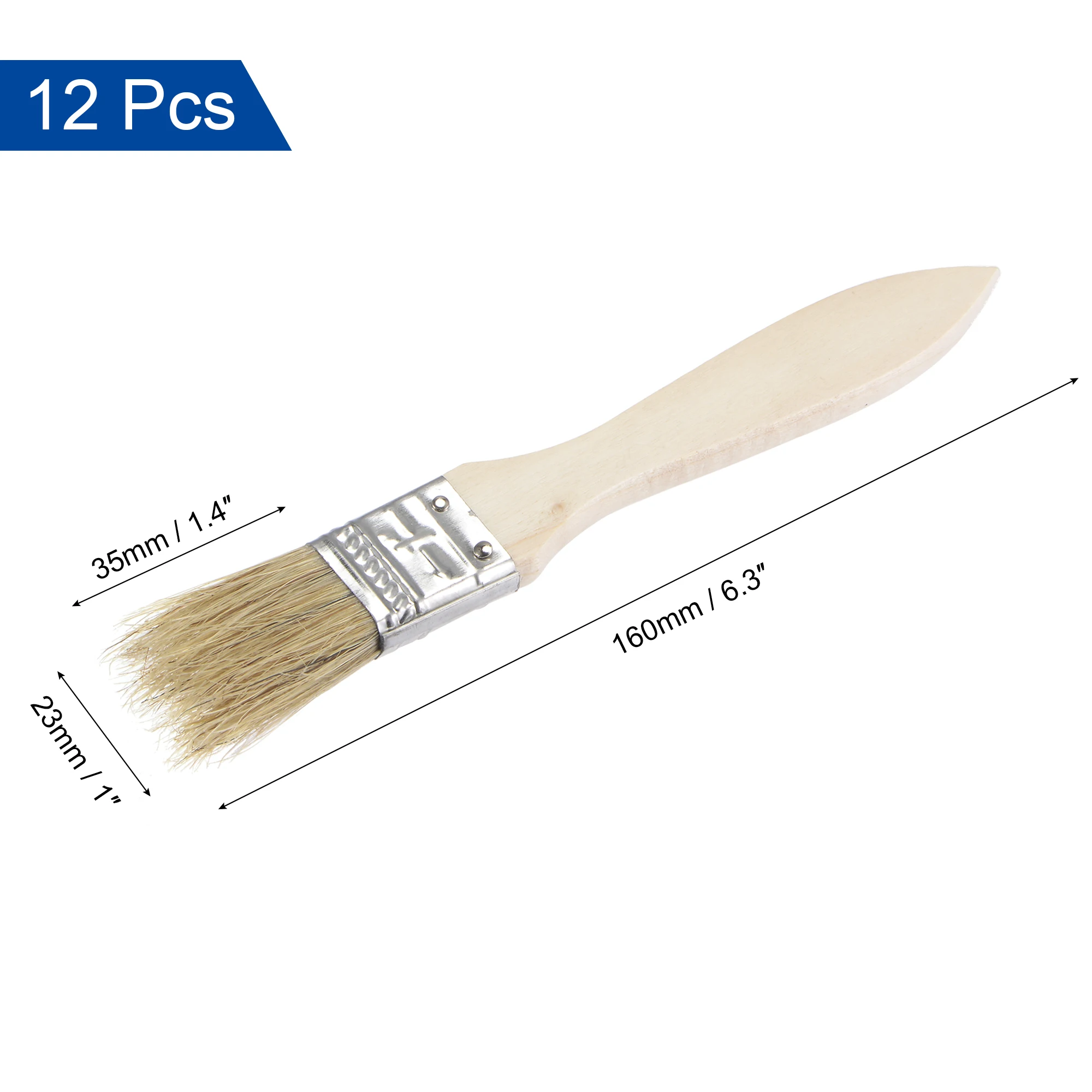 Uxcell 12 Pcs 1 Inch Paint Brush Natural Bristle Flat Edge with Wood Handle Wall Treatment Tool for Paint, Varnishes, Glues