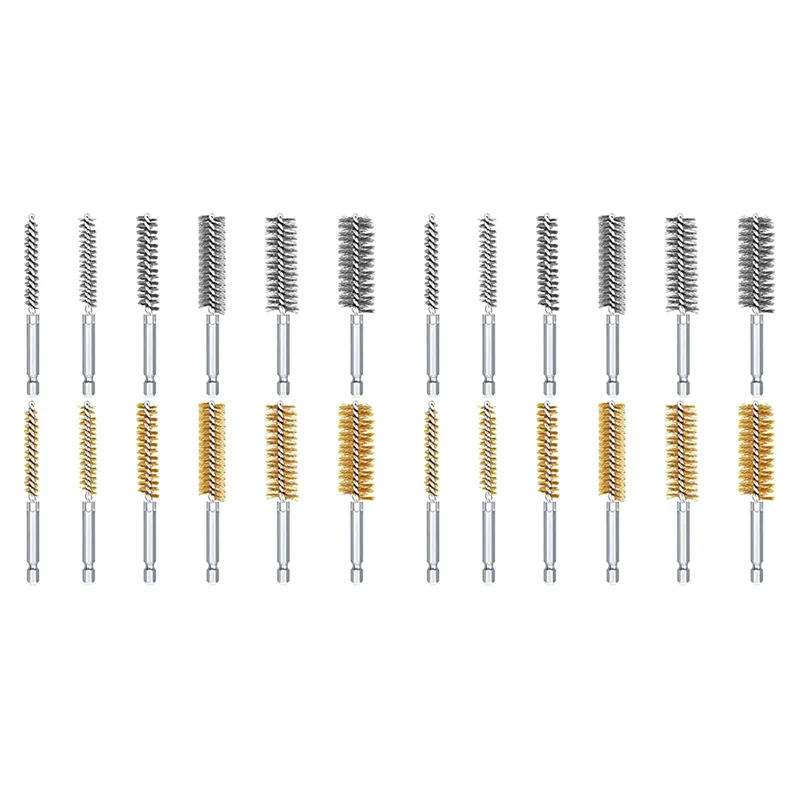 

A02F-24PCS проволочная щетка со стальным отверстием, витая проволока, щетка для чистки из нержавеющей стали с ручкой, шестигранник 1/4 дюйма для отверстия в трубе