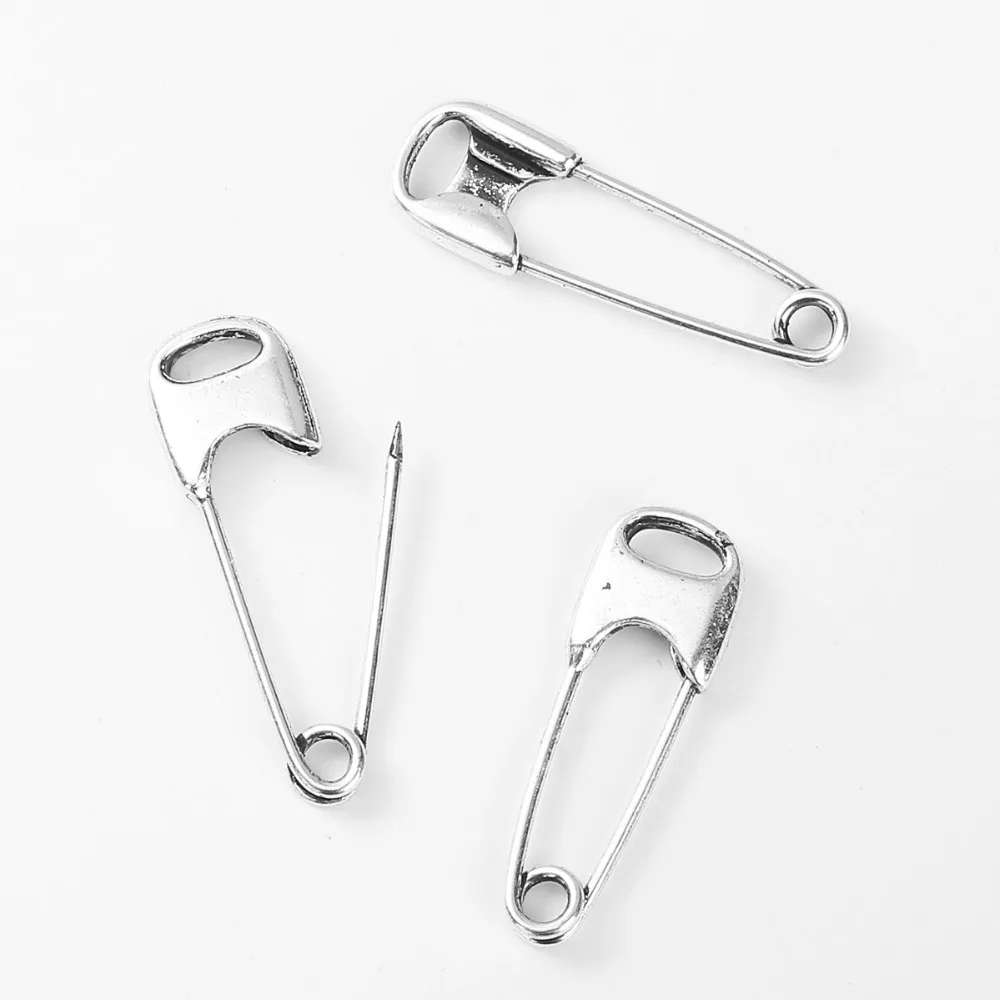 8Seasons Simple Zinc Based Alloy Safety Pin Brooches Antique Silver Color DIY Making Jewelry Findings 29mm(1 1/8\