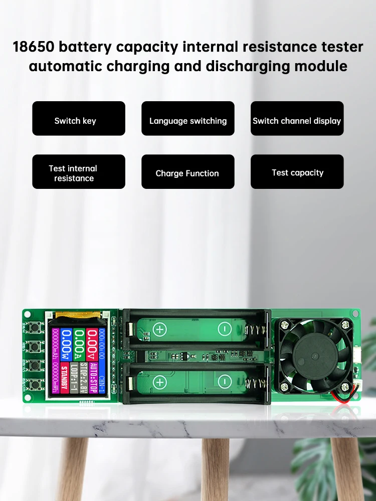 Newest 2-Channel 18650 Battery Capacity Internal Resistance Tester Digital Lithium Battery Power Detector Type-C English/Chinese