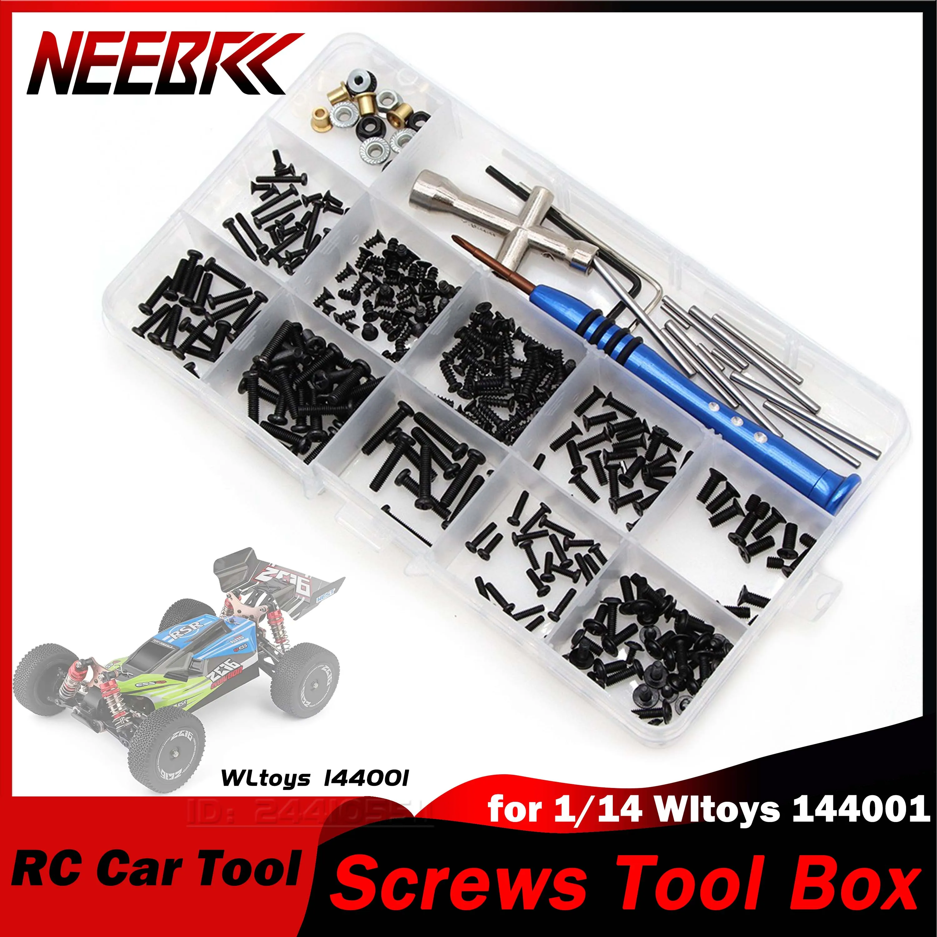 

RC Car Repair Tool & Metal Screw Box Kit M2 M2.5 M3 Screwdriver Nut Wrench Pin Bolt Sleeve Set for 1/14 Wltoys 144001 Model Part