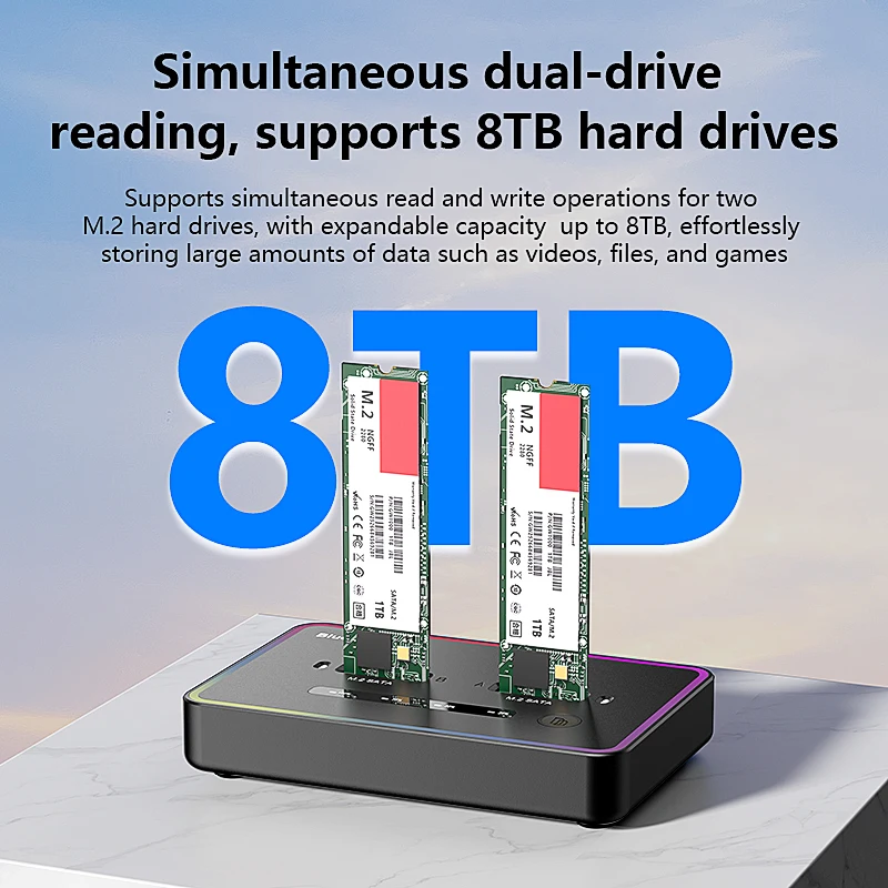 Blueendless Offline Clone Dual M.2 NGFF SATA SSD Case SSD Docking Station USB C 2 Bay SATA SSD Enclosure for 2230 2242 2260 2280 view 5