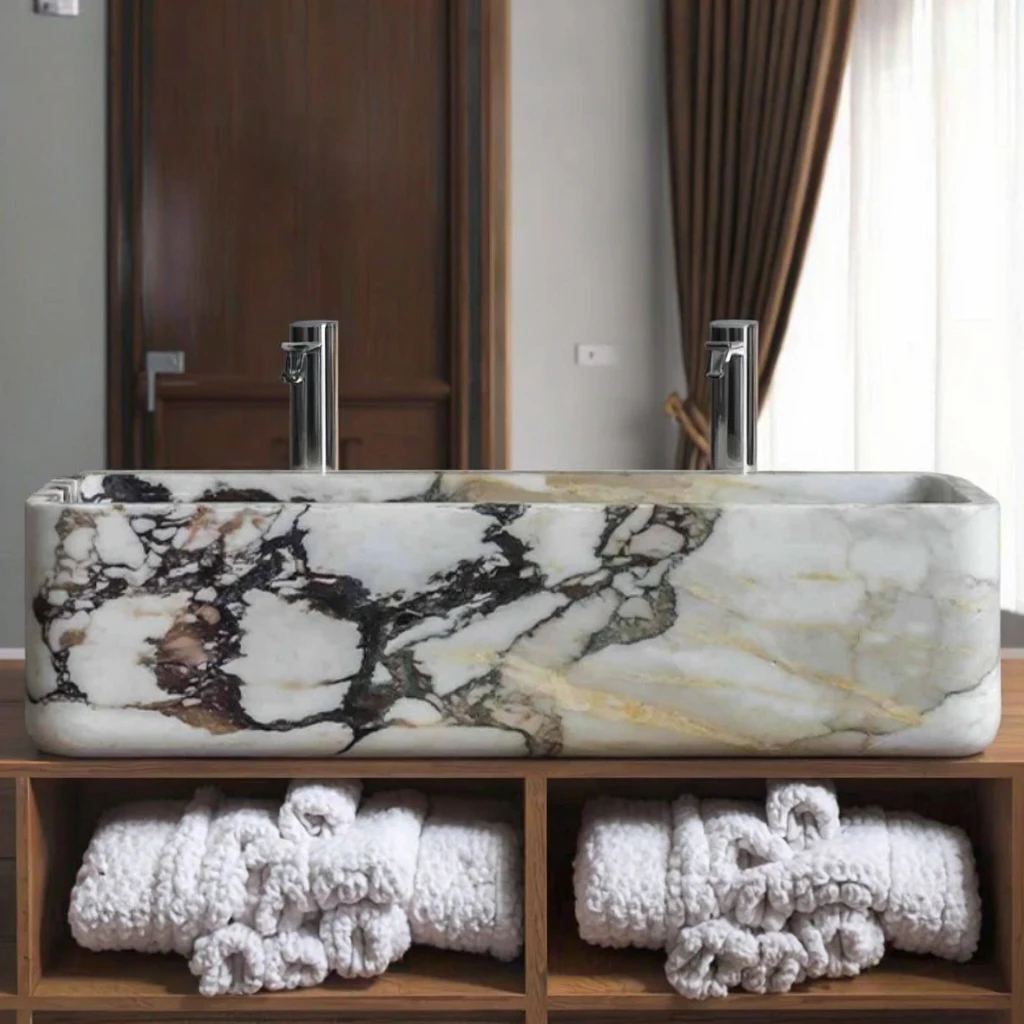 Lavabo de baño de mármol Natural Calacatta Viola, lavabo de mármol independiente para el hogar y el Hotel, lavabo de Pedestal