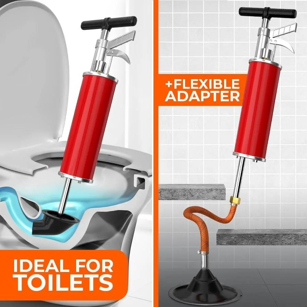 Blaster de drenagem XXL com acessórios duplos - êmbolo de ar de alta pressão de 100 PSI para bloqueios severos