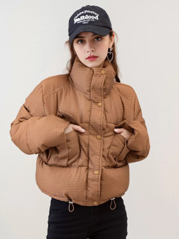 

Zoki Women Streetwear Retro Parkas Hip Hop Long Sleeve Winter Y2K Puffy Coat American Casual Warm Female Stand Collar Jacket New