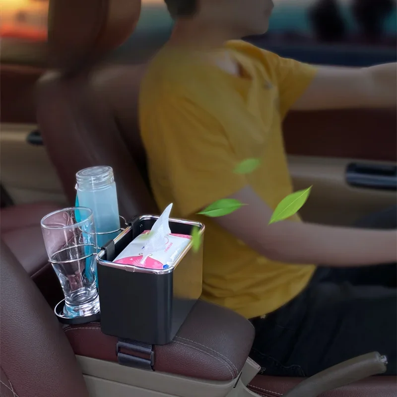 CarStorage Box with Simple and Creative Design Foldable Multi-functional Water Cup Holder Tissue Box Car Armrest Box Storage Box