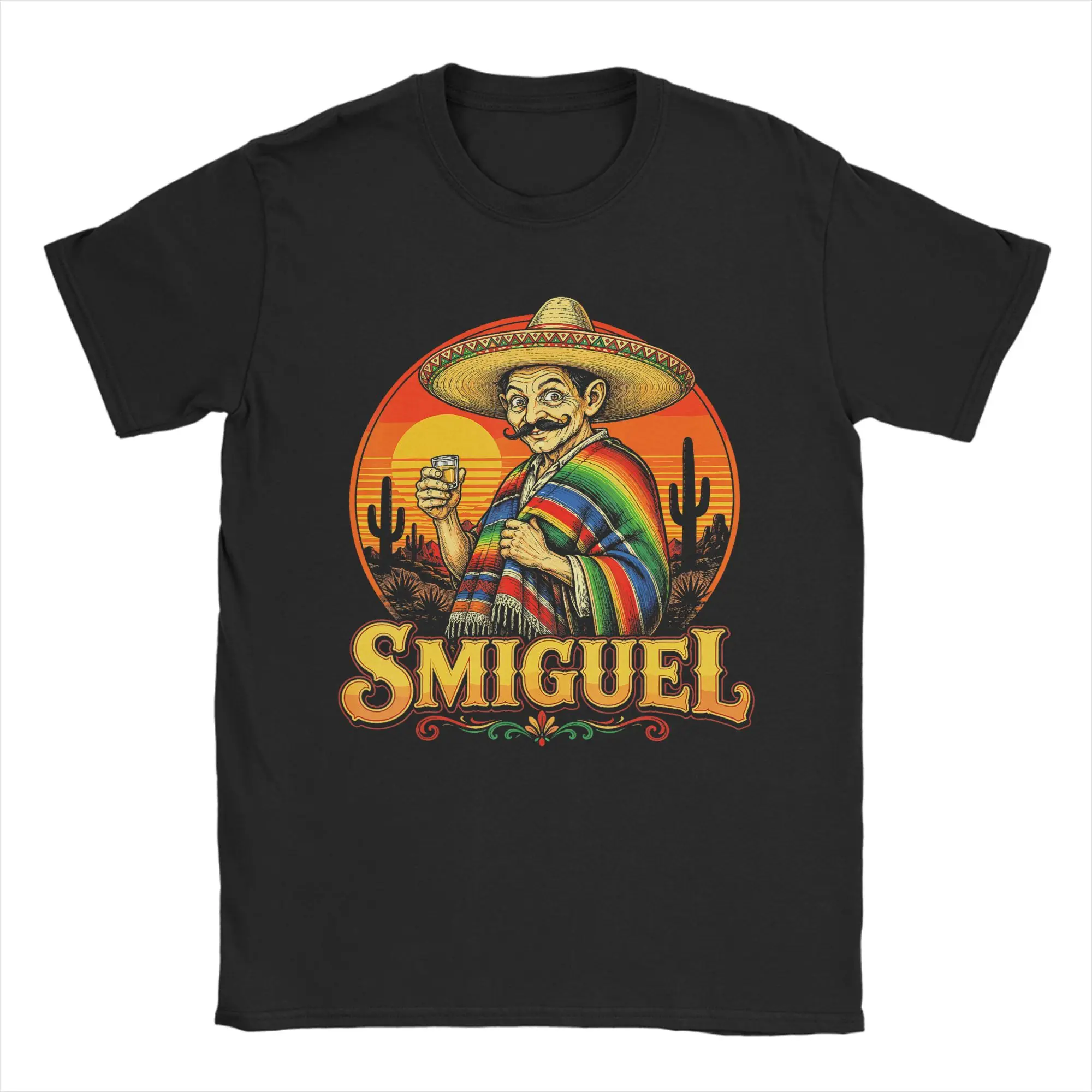 Smiguel Mexican Sombrero Mexican Culture Mashup Men 100% Cotton Tee Shirt Round Collar Short Sleeve T Shirt 6XL Clothes