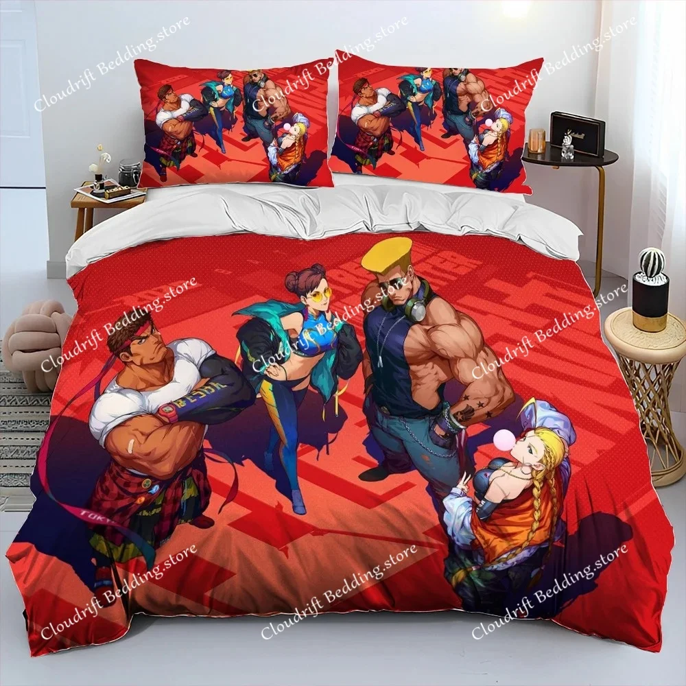 Street Fighter Retro Game Gamer Comforter Bedding Set,Duvet Cover Bed Set Quilt Cover Pillowcase,king Queen Size Bedding Set kid