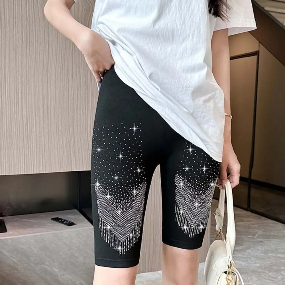 Soft Zircon Letter Hip Lift Yoga Shorts Elastic Thin High Waist Leggings Seamless Trousers Women Rhinestone Leggings Indoor